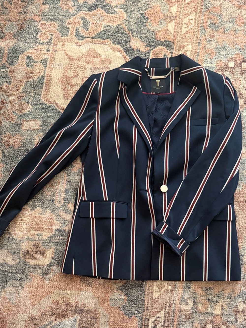 Ted Baker London Navy Blazer with White and Red Stripe Detail